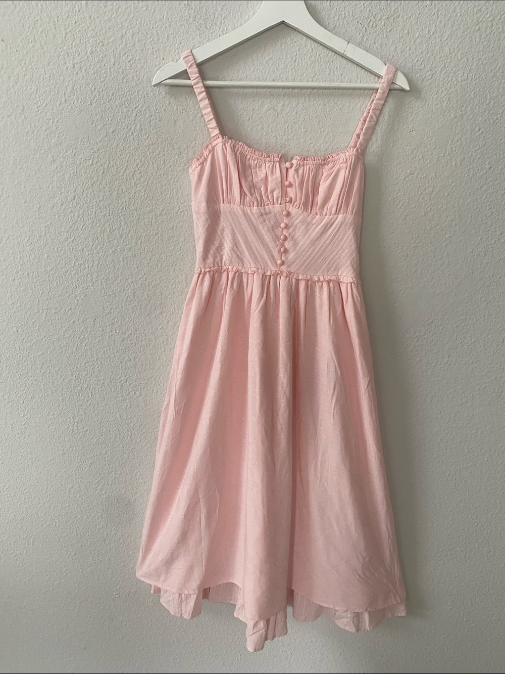 NWT Commense French Ruffle Hem Petal Pink Milkmaid Midi Dress‎ xSmall - Picture 2 of 10